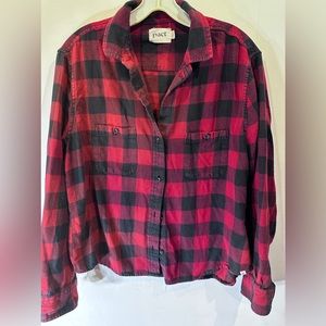 Pact Red Buffalo Plaid organic button down, women’s size M